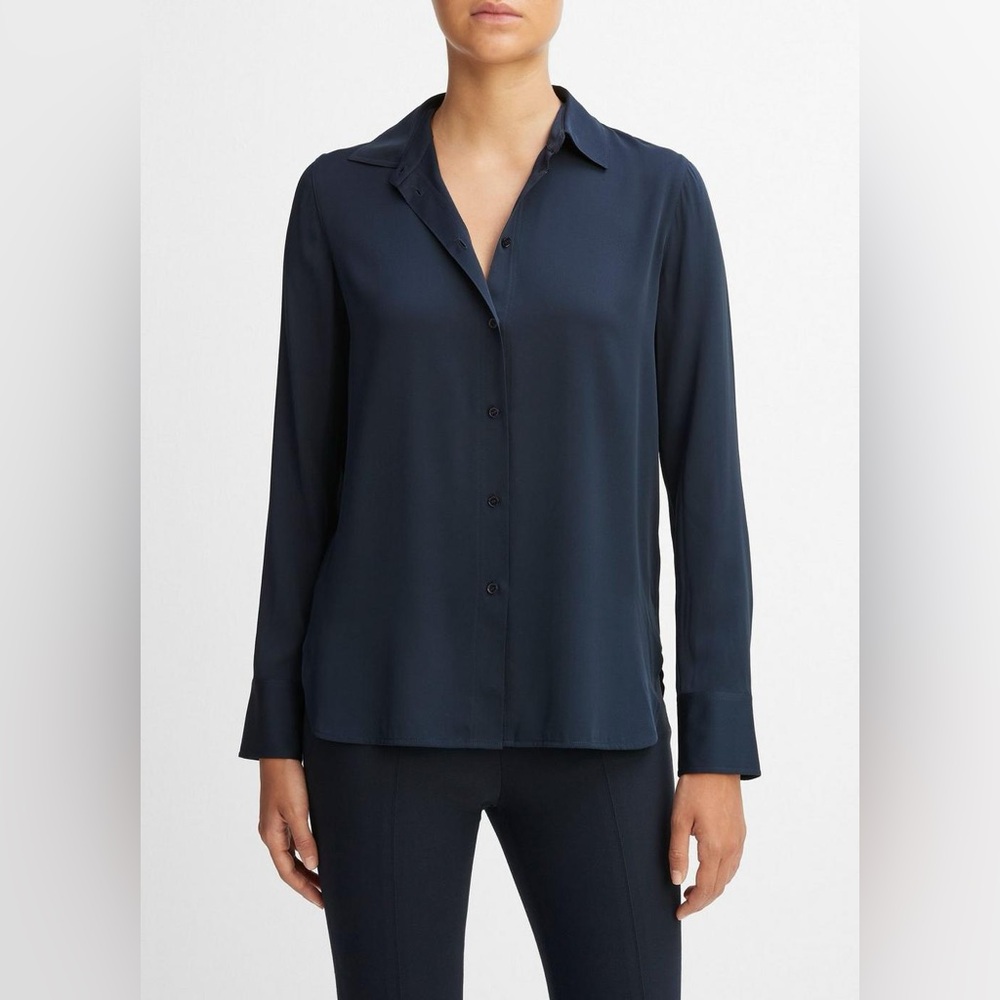 Vince Navy Silk Blouse Size M